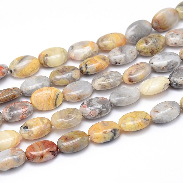 

PandaHall Natural Crazy Lace Agate Flat Oval Bead Strands, 14x10x6mm, Hole: 1mm, about 29pcs/strand, 15.7 inch Crazy Agate Oval