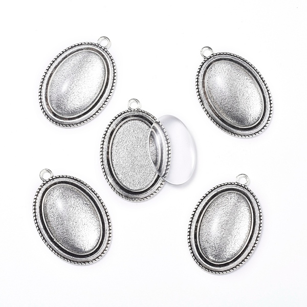 

PandaHall DIY Pendant Making, with Tibetan Style Alloy Pendant Cabochon Settings and Transparent Oval Glass Cabochons, Antique Silver..., Clear