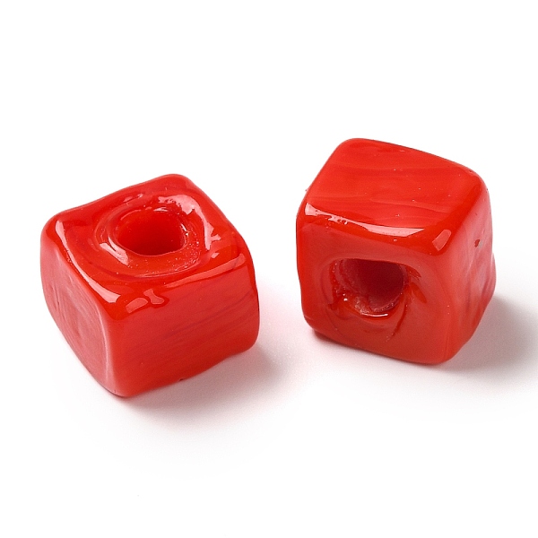 

PandaHall Handmade Lampwork Beads, Cube, Red, 8.5~10x8.5~10.5x8~10.5mm, Hole: 4mm Lampwork Cube Red