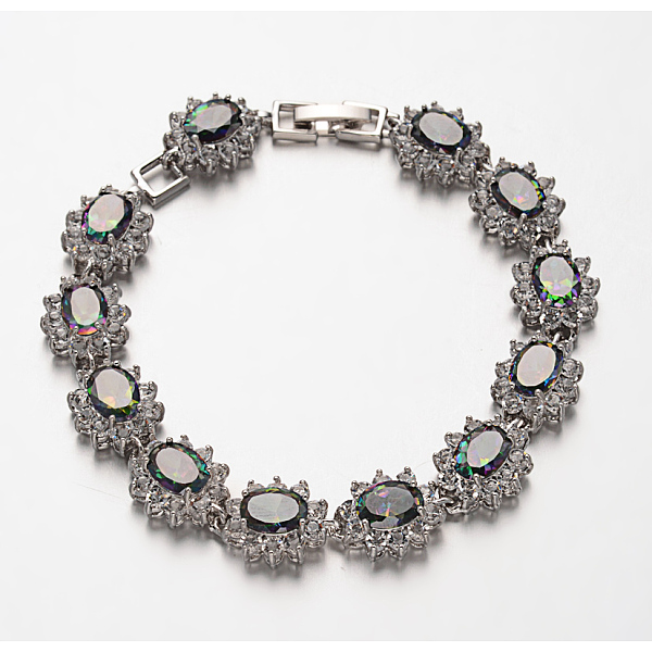 

PandaHall Trendy Micro Pave Cubic Zirconia Flower Link Chain Bracelets for Women, with Platinum Plated Brass Watch Band Clasps, Mixed Color..., Multicolor