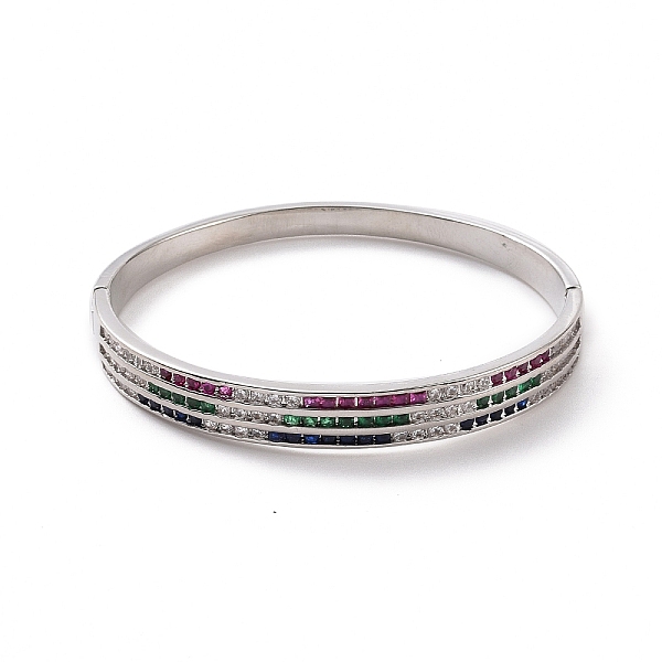 

PandaHall Colorful Cubic Zirconia Triple Link Hinged Bangle, Brass Jewelry for Women, Platinum, Inner Diameter: 2-3/8 inch(6cm) Cubic...