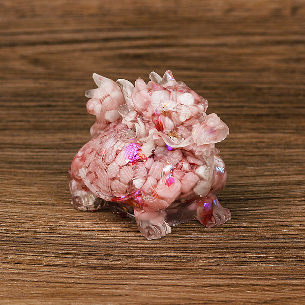 

PandaHall Resin Dragon Display Decoration, with Sequins & Natural Pink Opal Chips inside Statues for Home Office Decorations, 75x50x57mm...