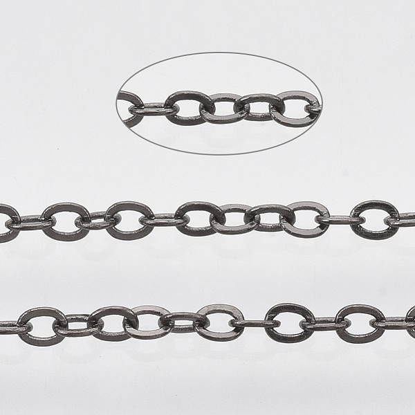 

PandaHall Brass Coated Iron Cable Chains, Soldered, with Spool, Flat Oval, Gunmetal, 2.2x1.7x0.3mm, about 39.37 Feet(12m)/roll Iron