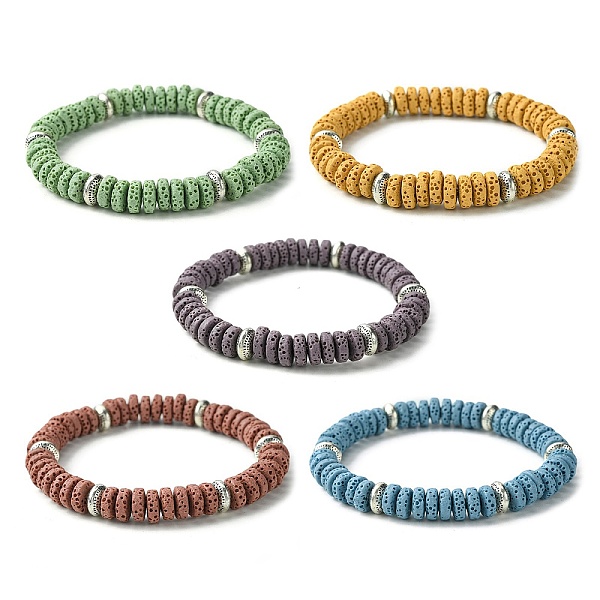 

PandaHall Dyed Natural Lava Rock Flat Round Beaded Stretch Bracelets for Women, Mixed Color, Inner Diameter: 2-1/2 inch(6.2cm) Lava Rock..., Multicolor