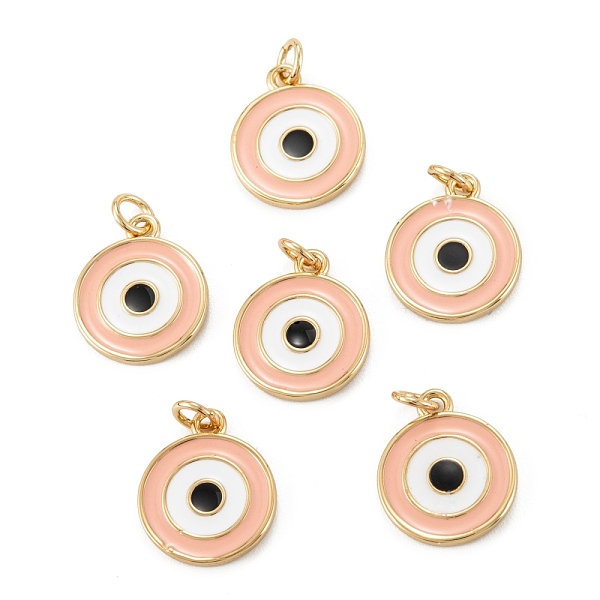 

PandaHall Brass Enamel Pendants, Long-Lasting Plated, Real 18K Gold Plated, Flat Round with Eye, Beige, 14x11.5x1.5mm, Hole: 2.6mm..., Yellow