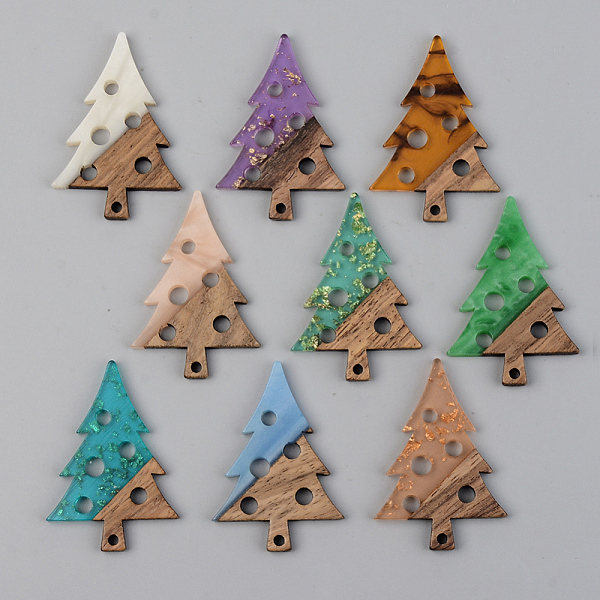 

PandaHall Resin & Walnut Wood Pendants, Christmas Tree with Round, Mixed Color, 40x28x3mm, Hole: 2mm Resin+Wood Tree Multicolor