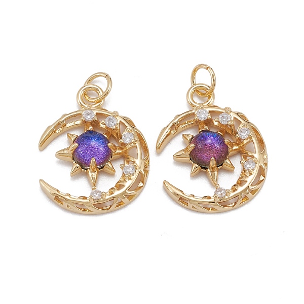 

PandaHall Brass Micro Pave Clear Cubic Zirconia Glass Pendants, with Jump Ring, Long-Lasting Plated, Moon, Cadmium Free & Lead Free, Real..., Purple
