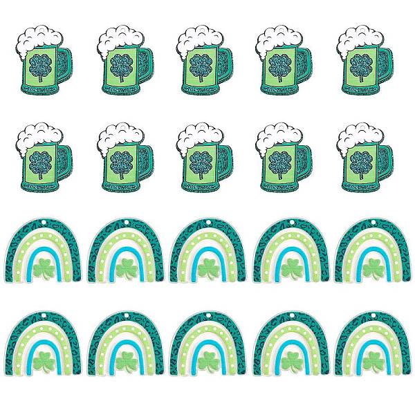 

PandaHall 20 Pcs Saint Patrick's Day Acrylic Beer & Clover Charms for Jewelry Necklace Earring Making Crafts, Green, 33x27mm, Hole: 1.5mm...