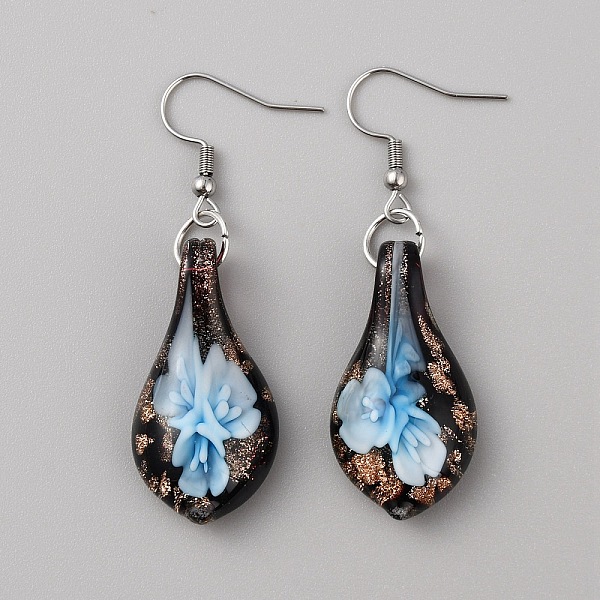 Boucles d'oreilles pendantes en forme de larme en verre avec fleur bling
