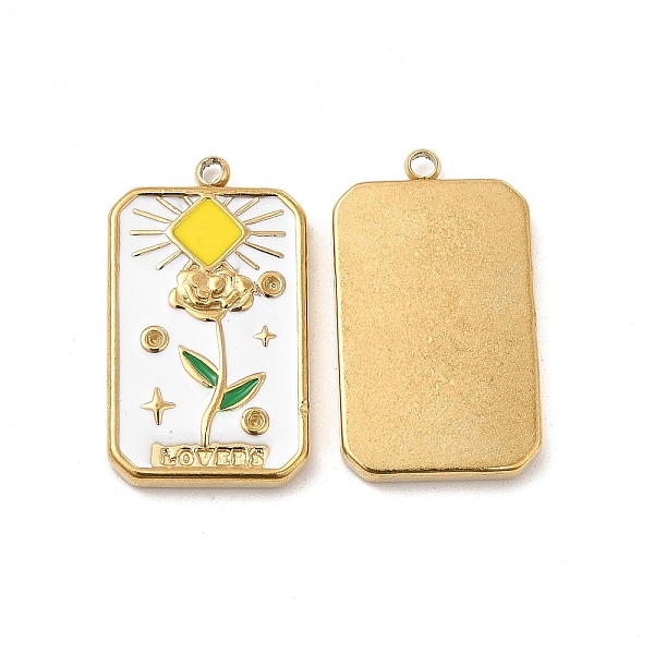 

PandaHall Vacuum Plating 201 Stainless Steel Enamel Pendants, Real 18K Gold Plated, Rectangle with Rose Charm, White, 22.5x13x2.5mm, Hole...