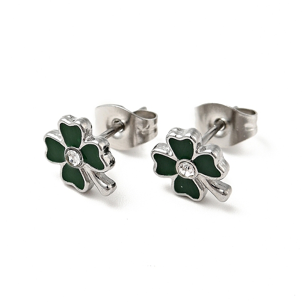

PandaHall Enamel Clover with Crystal Rhinestone Stud Earrings with 316 Surgical Stainless Steel Pins, Stainless Steel Color Plated 304..., Clear