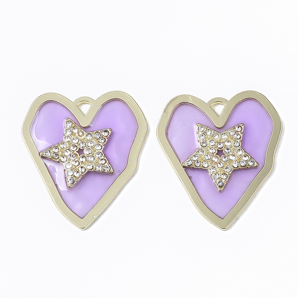 

PandaHall Epoxy Resin Pendants, with Crystal Rhinestone and Light Gold Plated Alloy Open Back Bezel, Heart with Star, Lilac, 40x34.5x2.5mm..., Purple