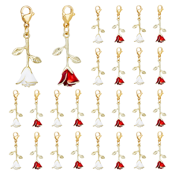 

PandaHall DICOSMETIC 24Pcs 2 Colors Alloy Enamel Rose Pendant Decorations, Valentine's Day Lobster Clasp Charms, Clip-on Charms, for..., Multicolor