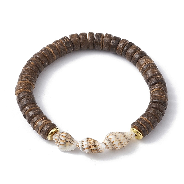 

PandaHall Natural Coconut and Shell Beaded Stretch Bracelets, Coconut Brown, Inner Diameter: 2 inch(5.2cm) Coconut Shell Shape