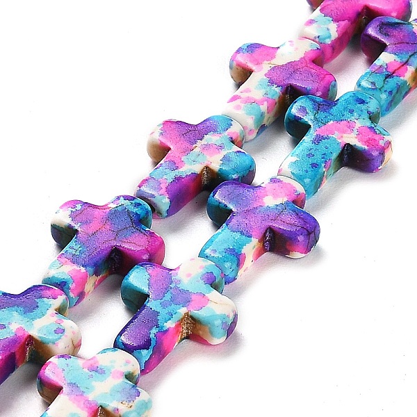 

PandaHall Synthetic Turquoise Beads Strands, Cross, Dyed, Mixed Color, 16x12.5x4mm, Hole: 1.2mm, about 24pcs/strand, 15.12 inch(38.4cm)..., Multicolor