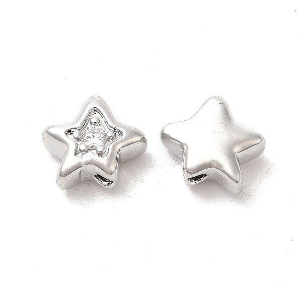 

PandaHall Brass Cubic Zirconia Beads, Star, Platinum, Clear, 7x8x4mm, Hole: 1mm Brass+Cubic Zirconia Star Clear