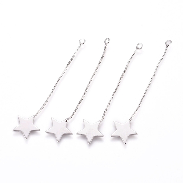

PandaHall Brass Big Pendants, with Box Chain, Long-Lasting Plated, Star, Real Platinum Plated, 56x12x1mm, Hole: 1.6mm Brass Star