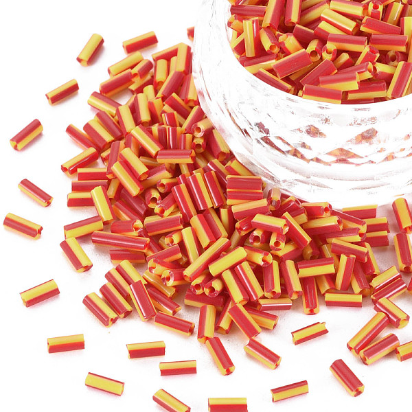

PandaHall Opaque Colours Two Tone Seed Glass Bugle Beads, Round Hole, Round Bugle, Orange Red, 4~8.5x2mm, Hole: 0.6~0.8mm, about 450g/Pound...