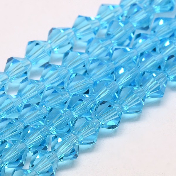 Imitate Austrian Crystal Bicone Glass Beads Strands, Grade AA, Faceted, Deep Sky Blue, 4x4mm, Hole: 1mm, about 82-85pcs/strand, 30.5-31cm