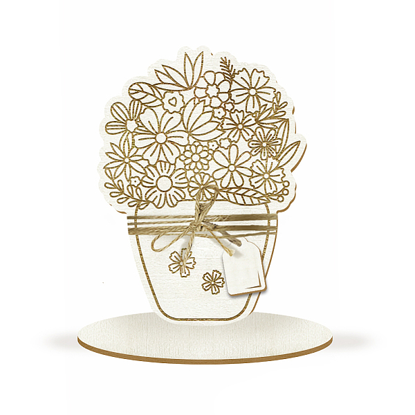 

PandaHall Wood Flower Bouquet Greeting Card, with Stand and Rope, for Mom Birthday Card, Flower, 202x148mm Wood Flower