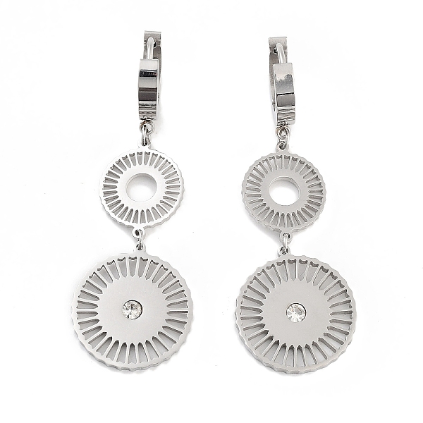 

PandaHall Flat Round 304 Stainless Steel Dangle Earrings, Rhinestone Hoop Earrings for Women, Stainless Steel Color, 54.5x18mm 304 Stainless..., Clear