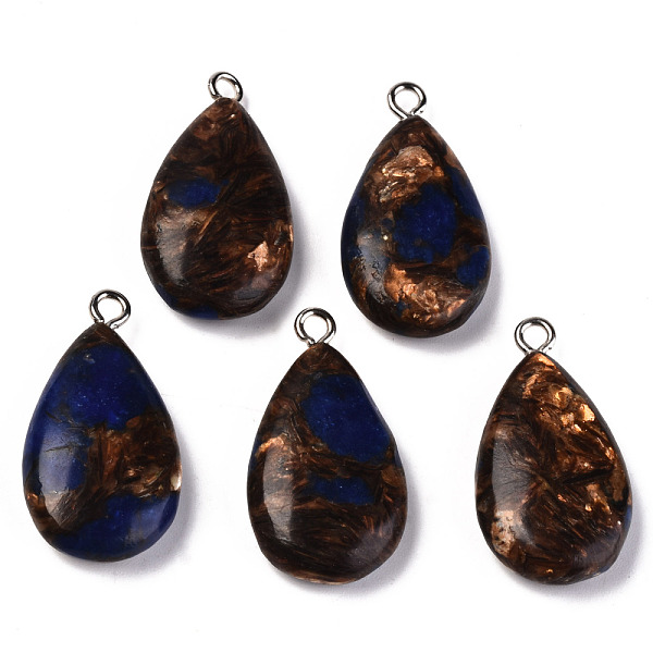 

PandaHall Assembled Synthetic Bronzite and Lapis Lazuli Pendants, with Iron Loop, Teardrop, Platinum, 28~29x15~16x6mm, Hole: 2mm Lapis...