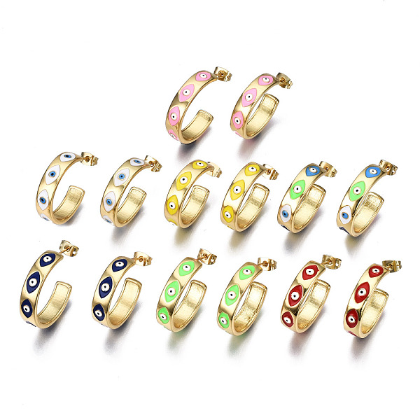 

PandaHall Brass Enamel Half Hoop Earrings, with Ear Nuts, Nickel Free, Letter C Shape with Evil Eye, Real 16K Gold Plated, Mixed Color..., Multicolor