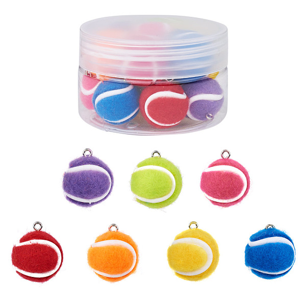 

PandaHall 14Pcs 7 Colors Cloth Fabric Pendants, with Platinum Tone Iron Loop, Tennis, Mixed Color, 22x19mm, Hole: 2mm, 2pcs/color Fibre..., Multicolor