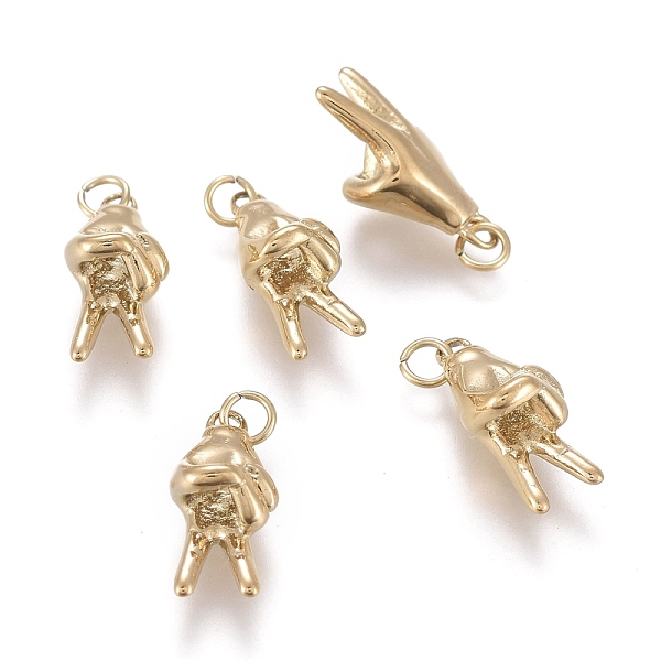 

PandaHall Ion Plating(IP) 304 Stainless Steel ASL Charms, Peace Hand Charms, with Jump Rings, Gesture Victory, Golden, 12.5x5.5x5mm, Hole...