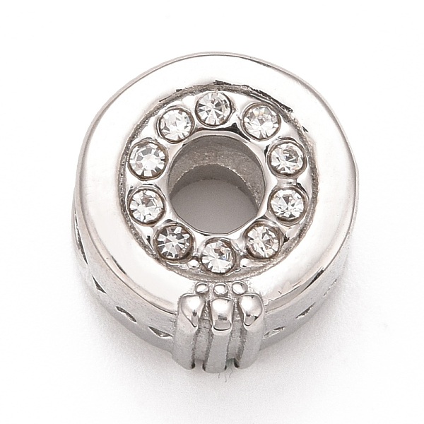 

PandaHall 304 Stainless Steel European Beads, with Crystal Rhinestone, Large Hole Beads, Flat Round, Stainless Steel Color, 11.5x11x8mm..., Clear