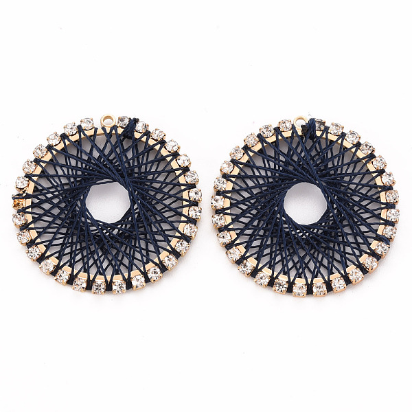 

PandaHall Brass Rhinestone Pendants, with Polyester Thread, Flat Round, Light Gold, Crystal, Prussian Blue, 31x30x2mm, Hole: 1.5mm Polyester...