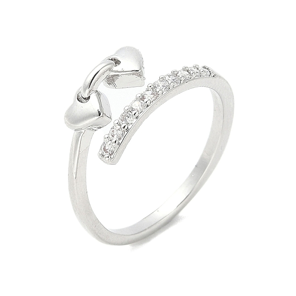 

PandaHall Heart Brass Micro Pave Cubic Zirconia Open Cuff Ring for Women, Platinum, US Size 6 3/4(17.1mm) Brass+Cubic Zirconia Heart Clear