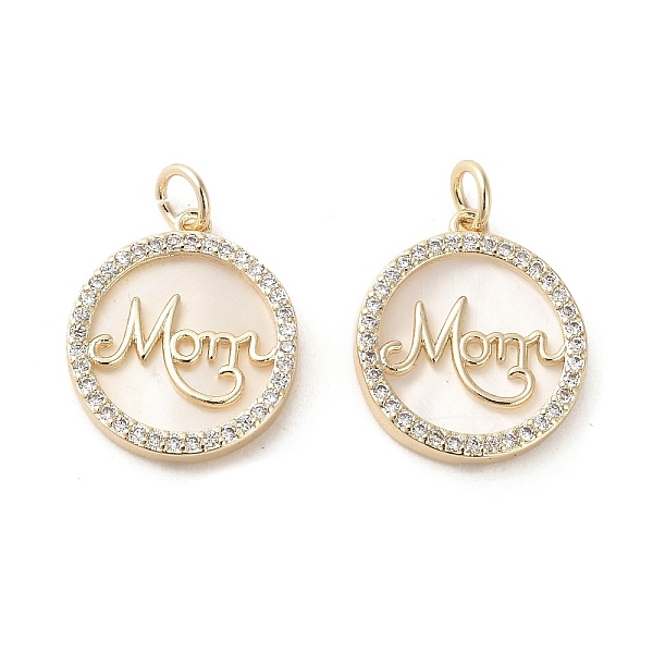 

PandaHall Mother's Day Brass Micro Pave Cubic Zirconia Pendants, with Shell, Flat Round with Word Mama, Real 18K Gold Plated, 18x15.5x3.5mm..., Clear