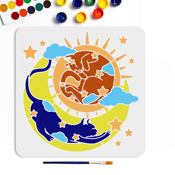 

PandaHall MAYJOYDIY US 1Pc PET Hollow Out Drawing Painting Stencils, for DIY Scrapbook, Photo Album, with 1Pc Art Paint Brushes, Moon...