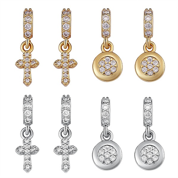 

PandaHall 8Pcs 4 Styles Brass Micro Pave Clear Cubic Zirconia European Dangle Charms, Large Hole Pendants, Long-Lasting Plated, Cross & Flat...