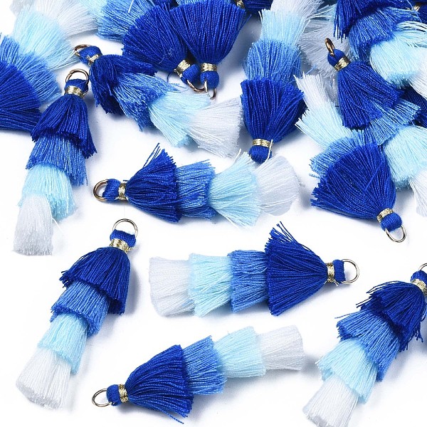 

PandaHall Polycotton(Polyester Cotton) Layered Tassel Big Pendant Decorations, with Iron Findings, Golden, Dark Blue, 48~55x12~15mm, Hole...