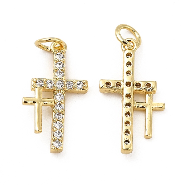 

PandaHall Brass Micro Pave Cubic Zirconia Pendants, with Jump Ring, Religion Cross Charm, Golden, 20.5x11.5x3mm, Hole: 3.3mm Brass+Cubic..., Clear