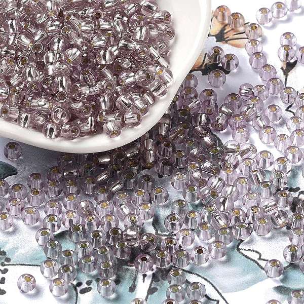 

PandaHall Glass Seed Beads, Silver Lined, Round Hole, Round, Thistle, 4x3mm, Hole: 1.2mm, 6429pcs/pound Glass Purple