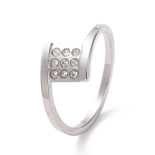

PandaHall Crystal Rhinestone Square Finger Ring, 304 Stainless Steel Jewelry for Women, Stainless Steel Color, US Size 7(17.3mm) Stainless..., Clear