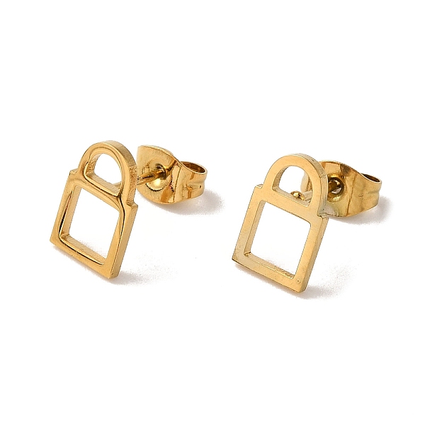 

PandaHall Vacuum Plating 304 Stainless Steel Stud Earrings, Hollow Padlock, Golden, 10x6.5mm 304 Stainless Steel Lock