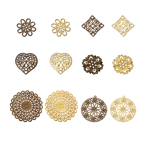 

PandaHall Spritewelry 60Pcs 12 Style Brass Multi-strand Links & Filigree Joiners Links, Heart & Flat Round & Square, Mixed Color...