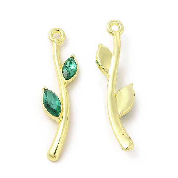 

PandaHall Rack Plating Alloy Pendants, with Glass, Leafy Branch Charms, Cadmium Free & Nickel Free & Lead Free, Light Gold, Green...