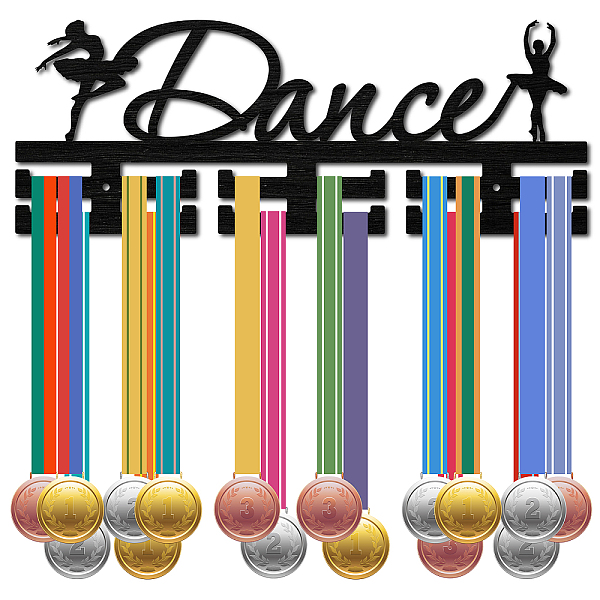 

PandaHall Fashion Wood Medal Hanger Holder, 2 Line Display Wall Rack, with Screws & Anchor Plug, Word Dance, Dancer Pattern, 150x400x7mm..., Black