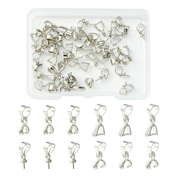 

PandaHall 40Pcs 4 Styles Brass Ice Pick Pinch Bails, Cup Pearl Peg Bails, Platinum, 6~11mm, Hole: 3~4x3~5mm, 10Pcs/style Brass