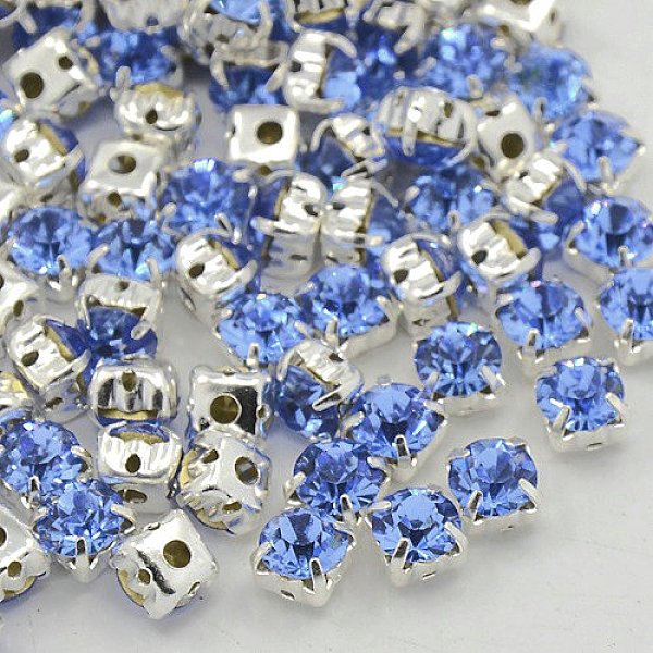 

PandaHall Sew on Rhinestone, Grade A Glass Rhinestone, with Brass Prong Settings, Garments Accessories, Silver Color Plated Metal Color..., Blue