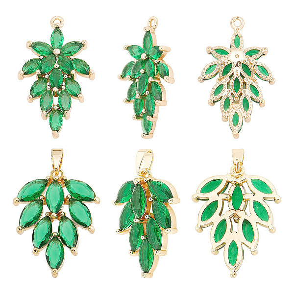 

PandaHall ARRICRAFT 4Pcs 2 Style Brass Pendants, with Green Glass, Leaf Charm, Golden, 24.5x15~19x4~5mm, Hole: 1~5x1~2.5mm, 2pcs/style...