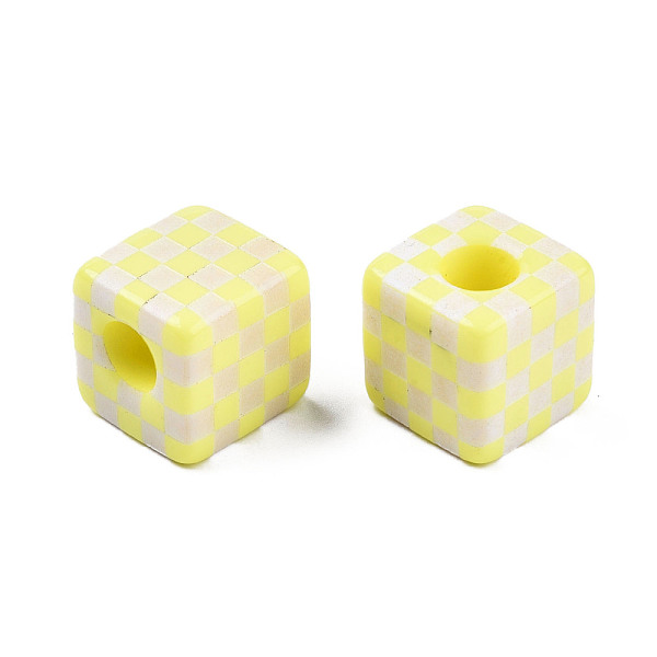 

PandaHall Opaque Resin European Beads, Large Hole Beads, Cube with Tartan Pattern, Yellow, 20x20x20mm, Hole: 9mm Resin Cube Yellow