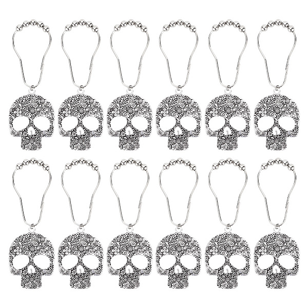

PandaHall Iron Shower Curtain Rings for Bathroom, with Zinc Alloy Pendants, Skull Pattern, 139mm Iron Skull