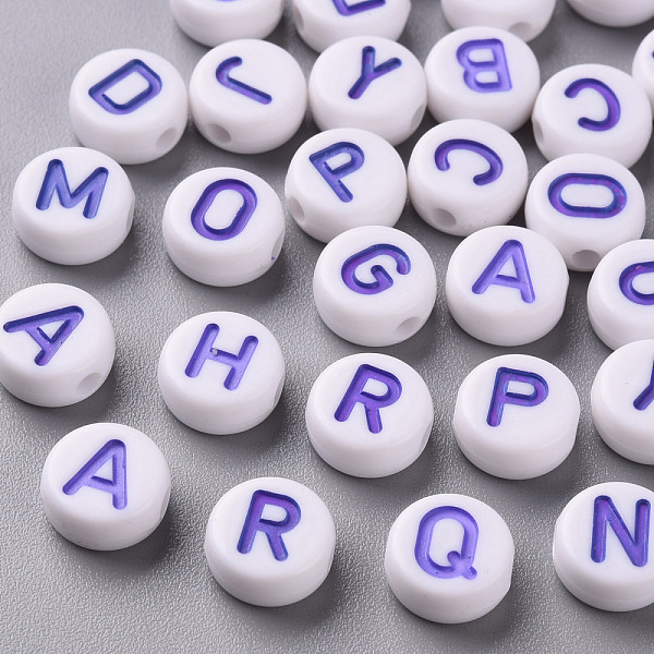 

PandaHall Opaque White Acrylic Beads, with Enamel, Horizontal Hole, Flat Round with Random Initial Letter, Purple, 9.5x4.5mm, Hole: 2mm...
