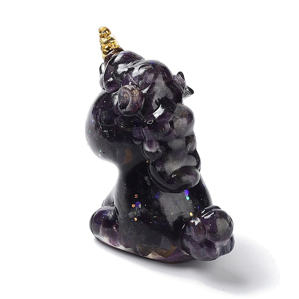 PandaHall Resin Unicorn Figurine Home Decoration, with Natural Amethyst Chips Inside Display Decorations, 60x50x30mm Amethyst Unicorn